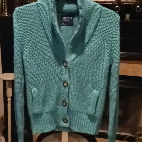 FINAL PRICE American Eagle Outfitters purple/green sweater w brown buttons - Picture 3 of 13